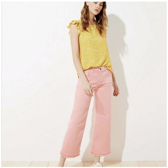 LOFT 8 Medium Pink Wide Leg Crop Jeans With Frayed Hem